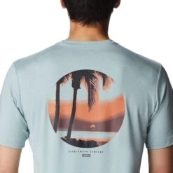 Columbia Tech Trail Graphic Shirt Heren Niagara Heather Palmscape Tonal Graphic -Veel Plezier Buitenshuis 149610 900 03 1