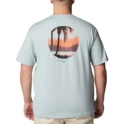 Columbia Tech Trail Graphic Shirt Heren Niagara Heather Palmscape Tonal Graphic -Veel Plezier Buitenshuis 149610 900 07 1